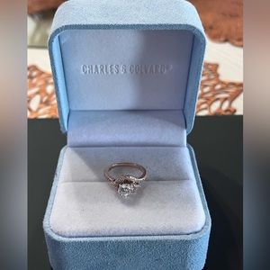 Round Forever One Moissanite Wrapped Halo Engagement Ring in 14K Rose Gold